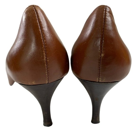 Michael Kors Women’s Brown Leather Peep Toe Logo Medallion Pumps Size 6.5M - Picture 5 of 7